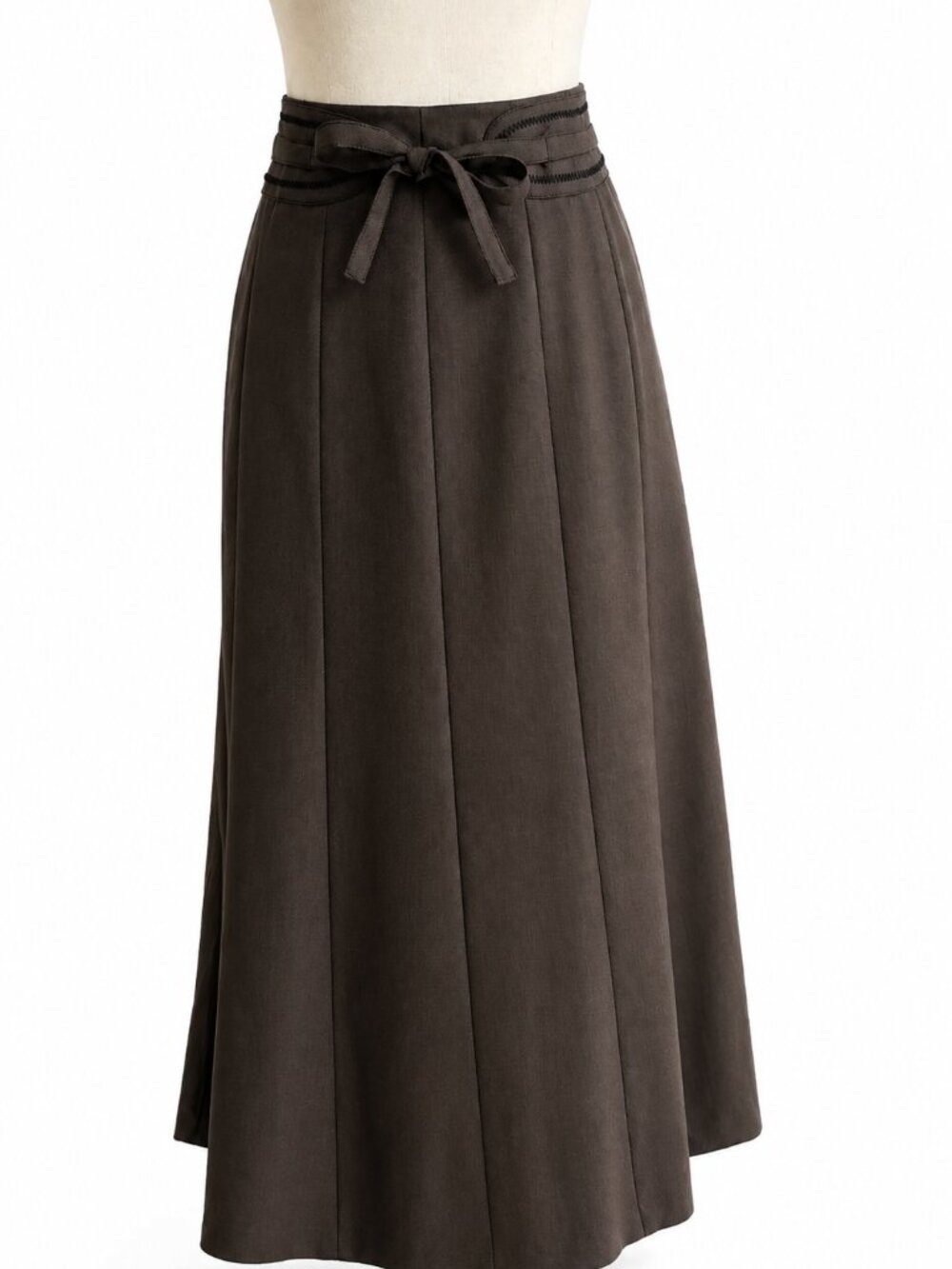 Larry Levine Women’s Wool Blend Belted Midi Skirt Brown Size 4 Minimalist